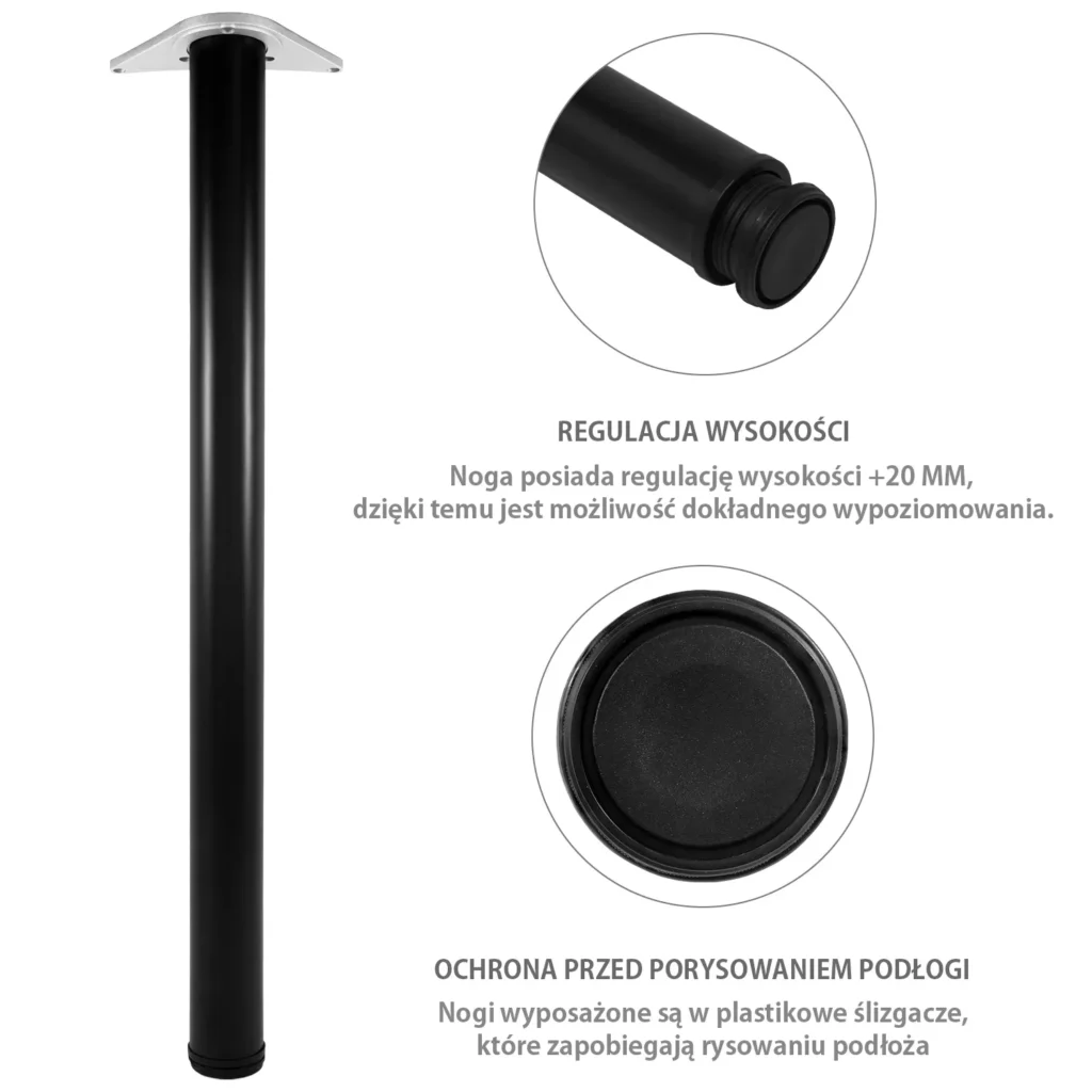 Noga meblowa do stołu H-710 fi 60mm Czarna LORDLY