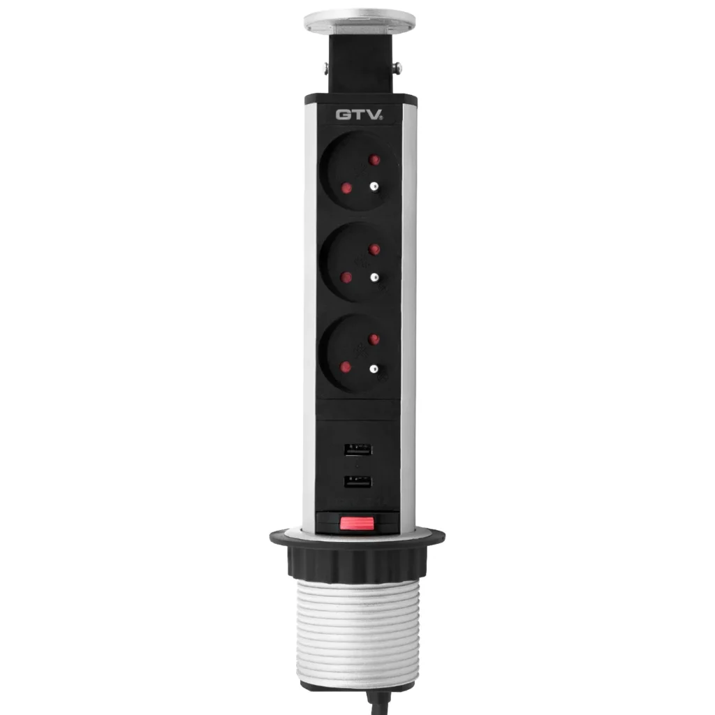Gniazdo wpuszczane chowane w blat POWERPORT USB fi 60 Szare GTV