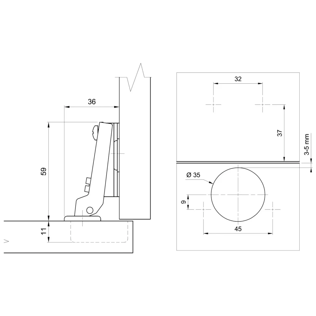 Zawias meblowy bliźniaczy AGV 110° + Prowadnik H-0 AMIX