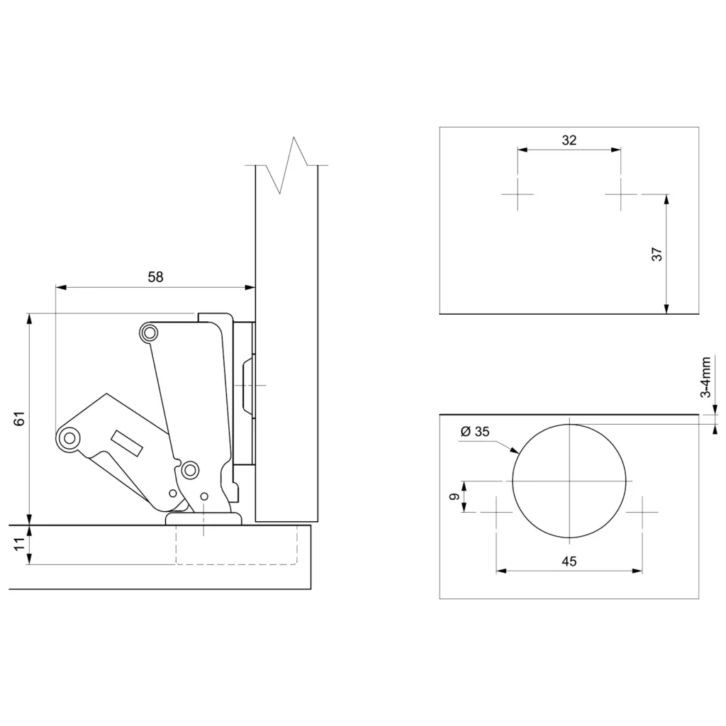 Zawias meblowy Hydrauliczny Kątowy 165° AGV + Prowadnik H-0 CLIP-ON AMIX