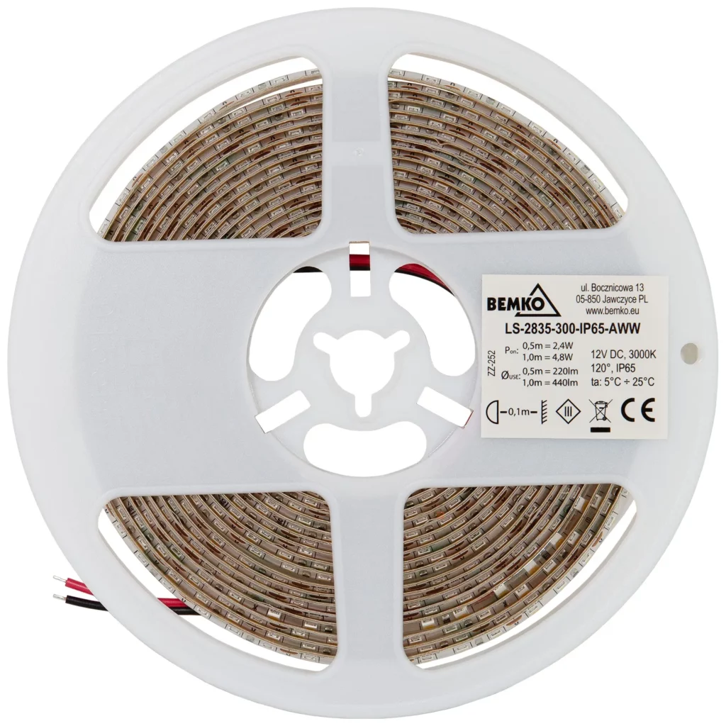 Taśma LED 2835-300 biały ciepły 12V 5m IP65 Bemko