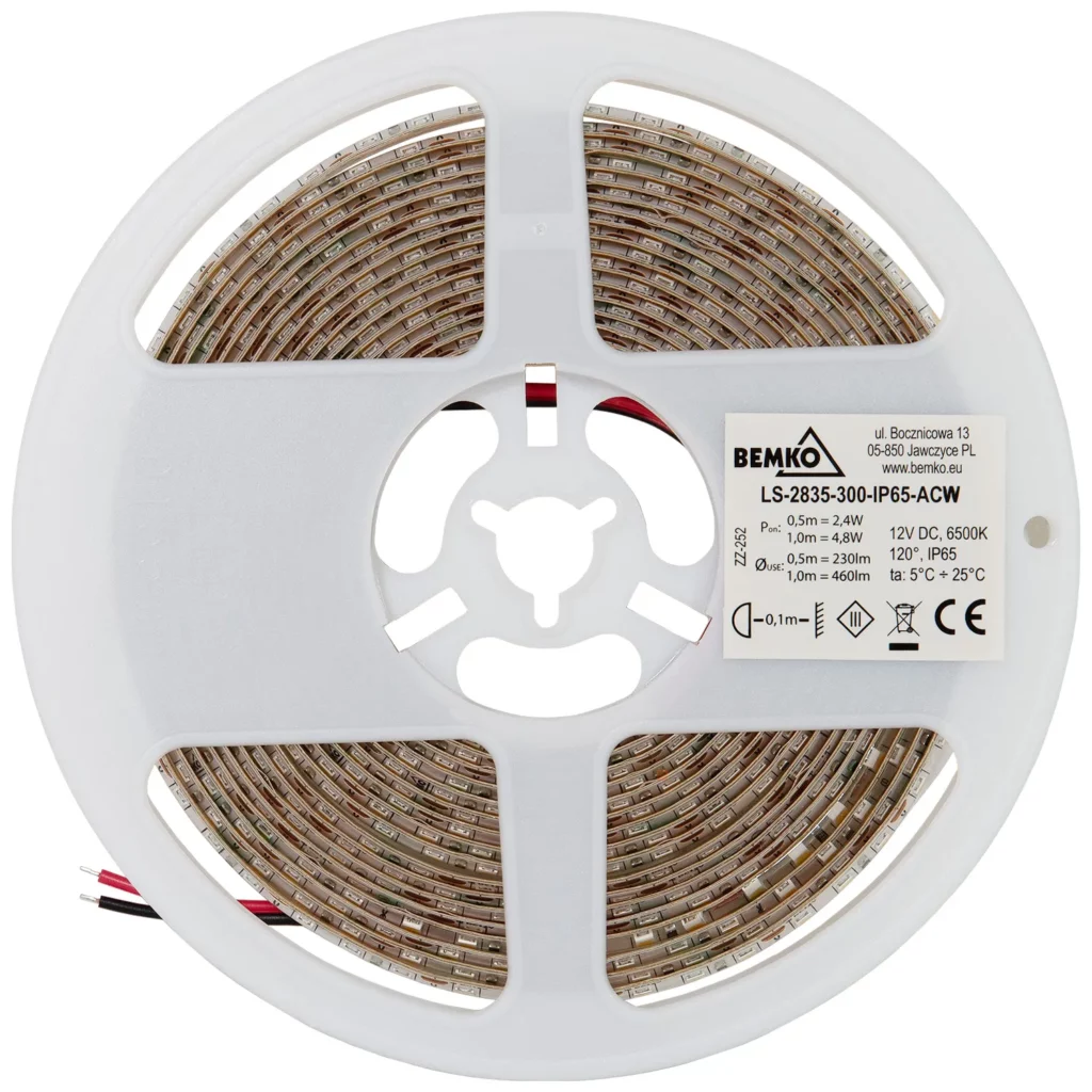 Taśma LED 2835-300 biały zimny 12V 5m IP65 Bemko