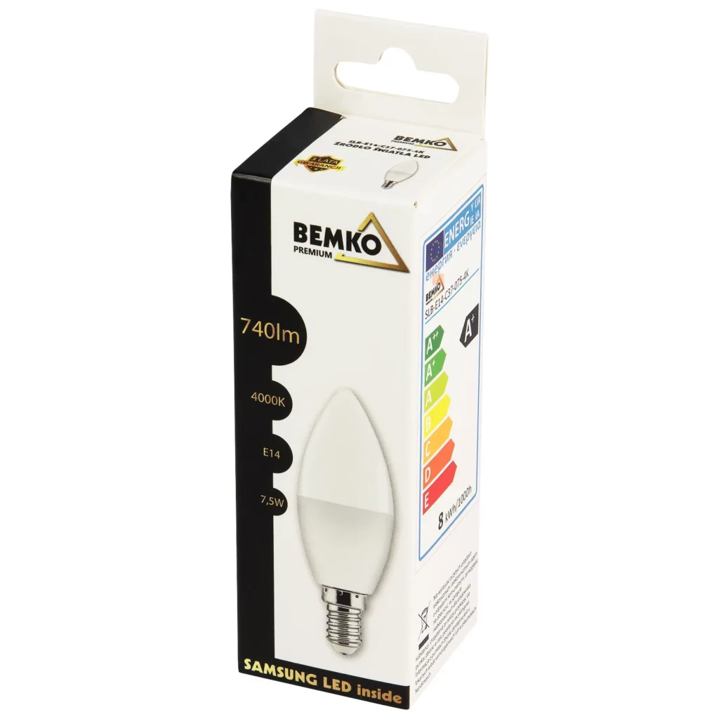 Żarówka LED E14 7.5W 740LM 4000K Świeczka Bemko