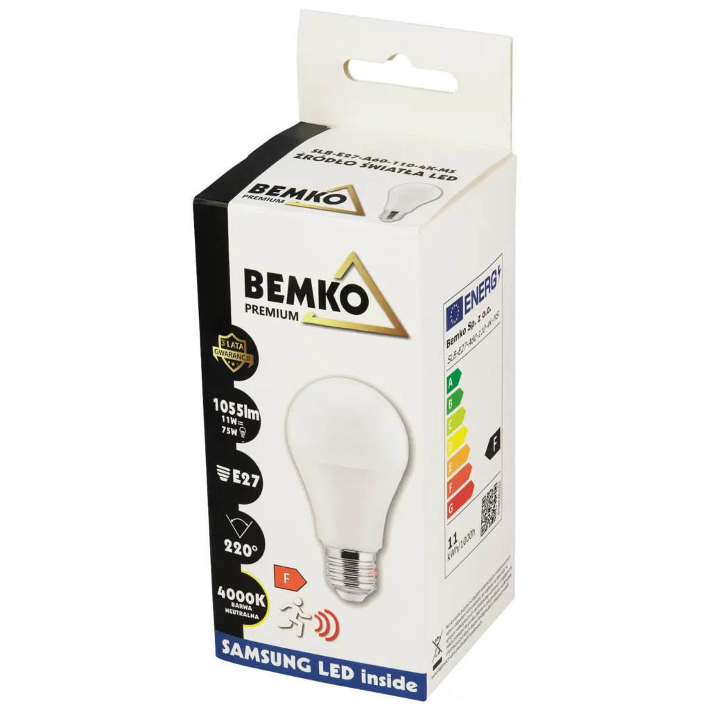 Żarówka LED E27 11W 1055LM 4000K CZUJNIK Bemko
