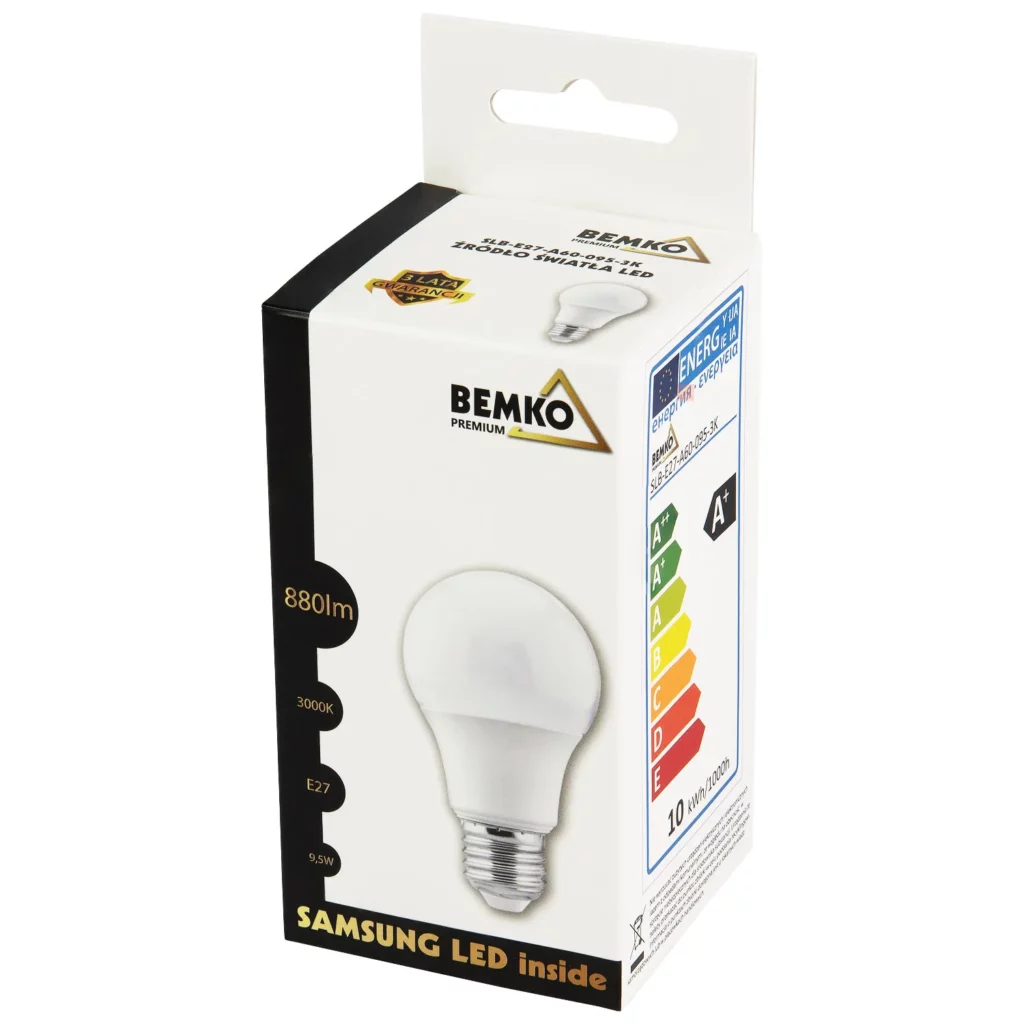 Żarówka LED E27 9.5W 880LM 3000K Zwykła Bemko