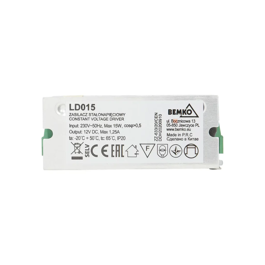 Zasilacz LED 15W 12V IP20 do taśmy LED Bemko
