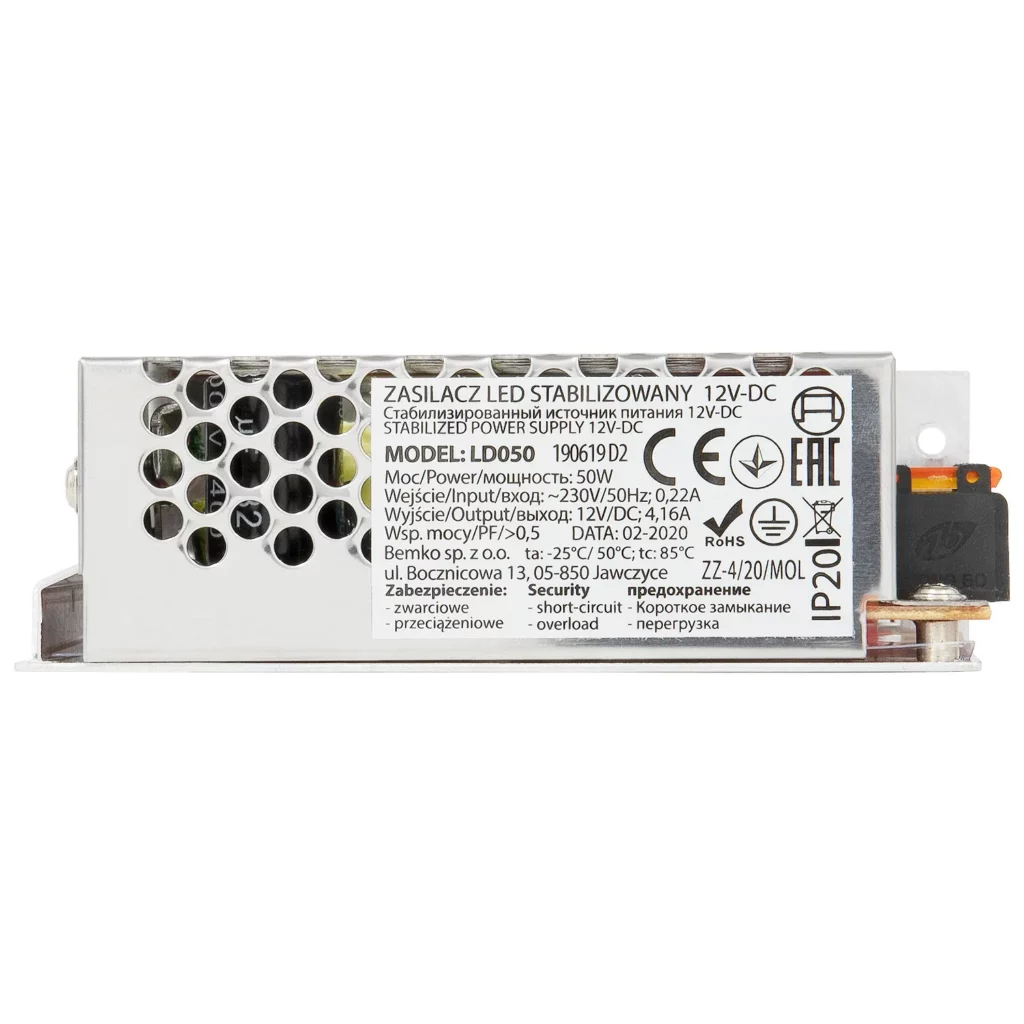 Zasilacz LED 50W 12V IP20 do taśmy LED Bemko