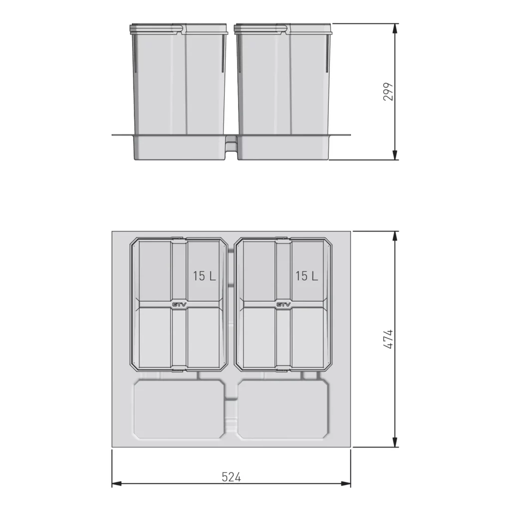 Kosz Segregator na śmieci AXISPACE 60 2x15L GTV