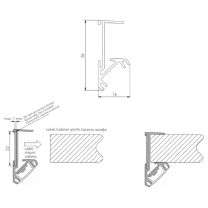 Profil aluminiowy LED cokołowy nabijany GLAX 3m na płytę 18mm - srebrny GTV