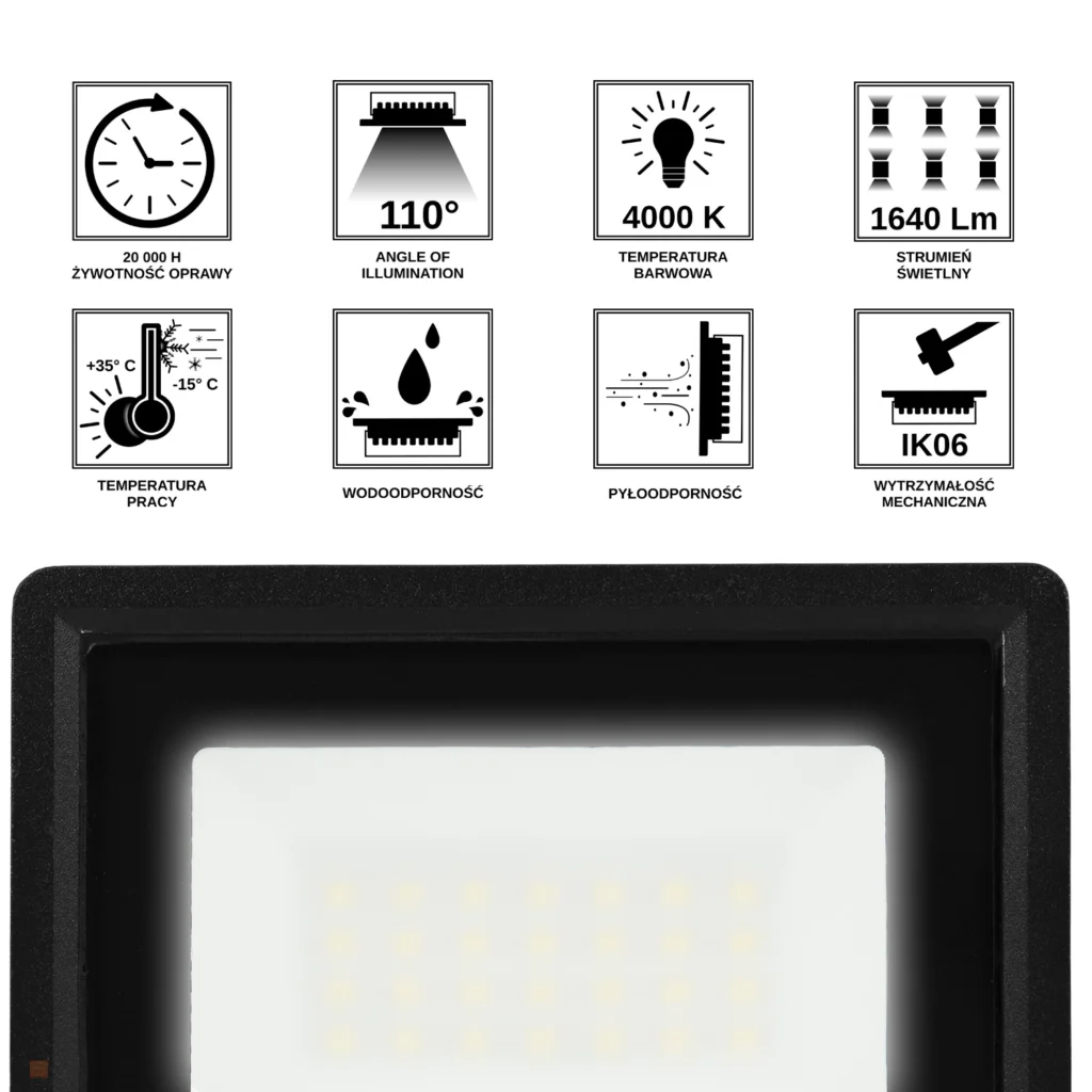Halogen Lampa Naświetlacz LED LFK2 20W biały neutralny BEMKO