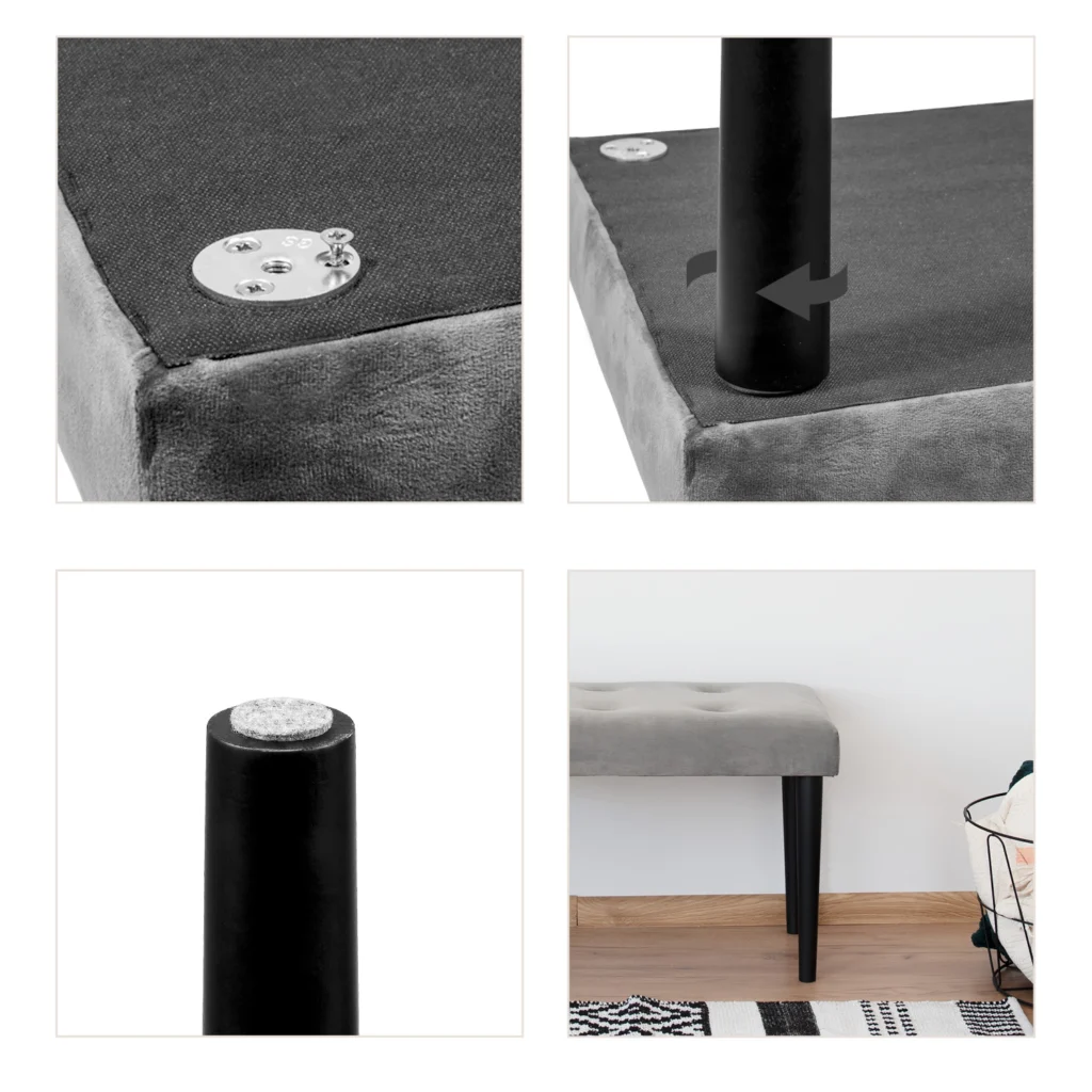 Nóżki meblowe drewniane okrągłe h-360 Czarne + blachy ZESTAW