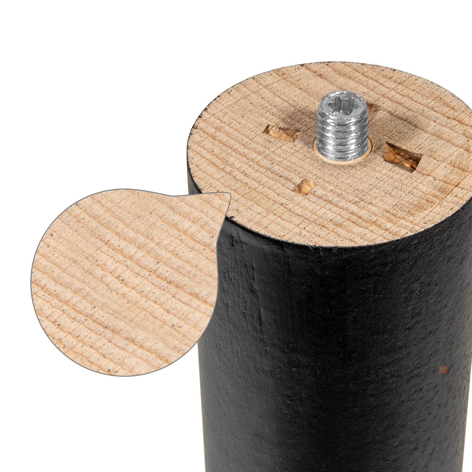 Nóżki meblowe drewniane okrągłe h-360 Czarne + blachy ZESTAW