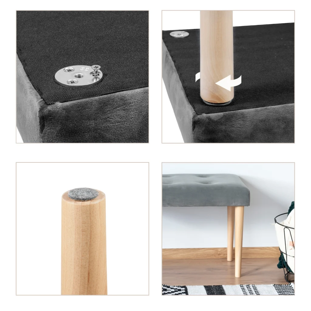 Nóżki meblowe drewniane okrągłe h-360 Naturalne + blachy ZESTAW