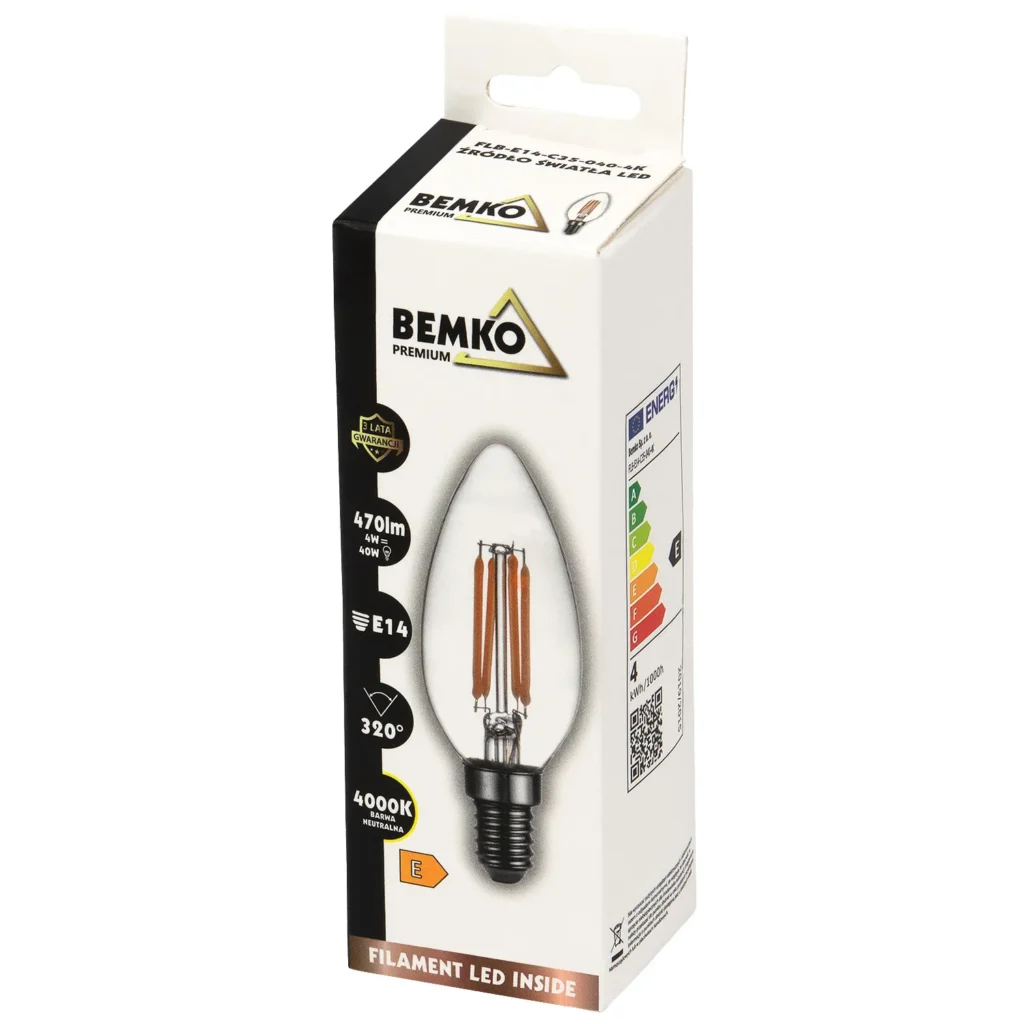 Żarówka LED E14 C35 4W 470LM 4000K FILAMENT Bemko