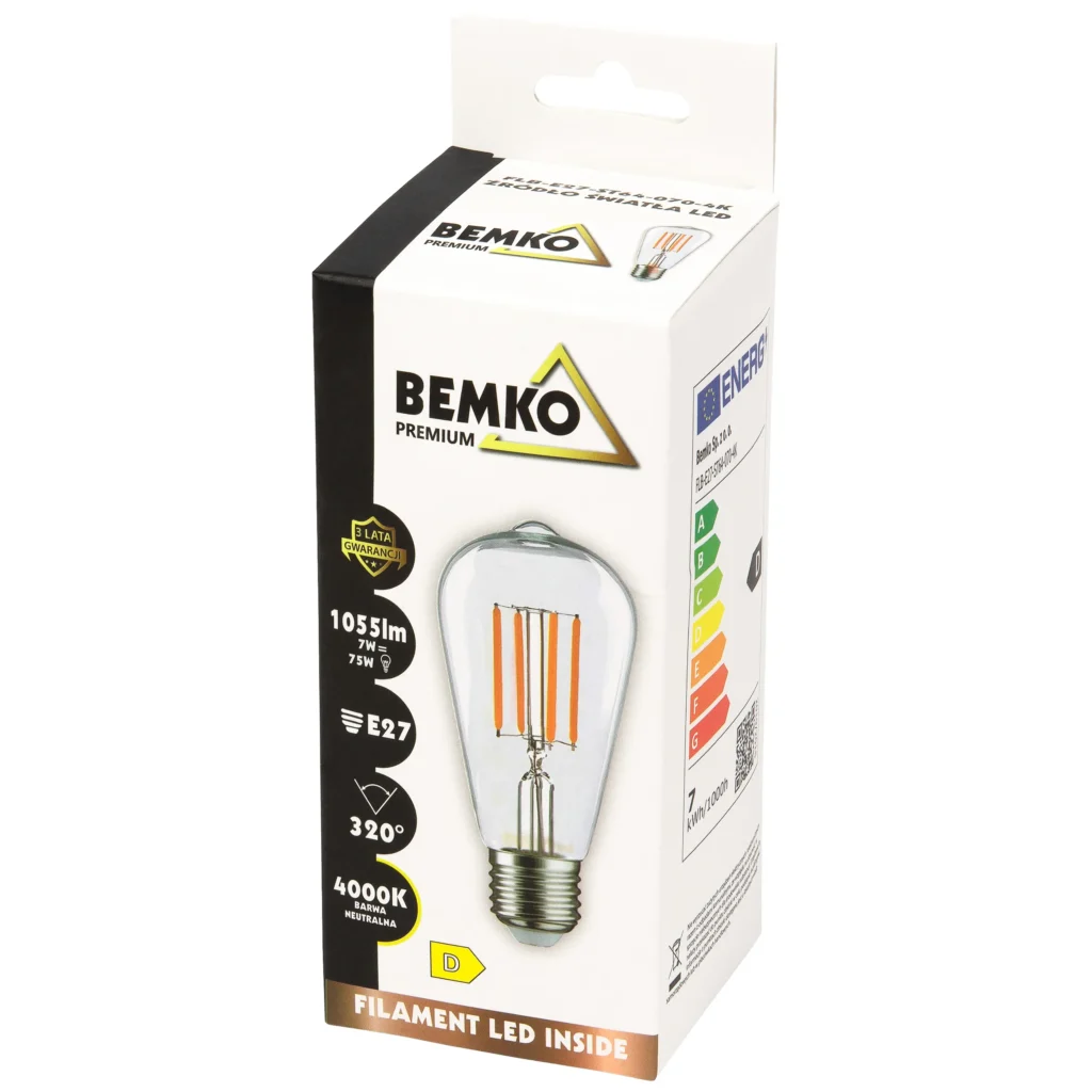Żarówka LED E27 ST64 7W 1055LM 4000K FILAMENT Bemko