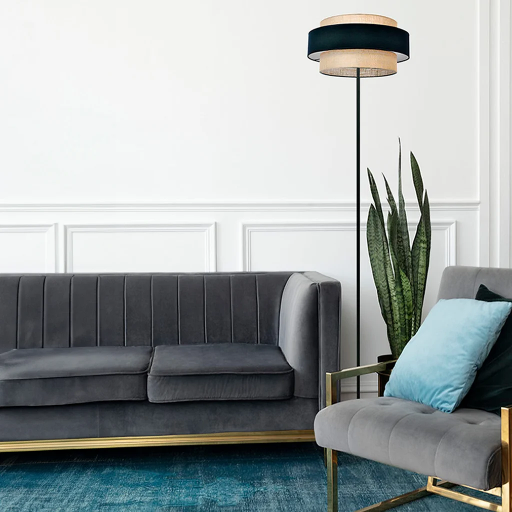 Lampa podłogowa boho K-5235 z serii GATO czarno-beżowa