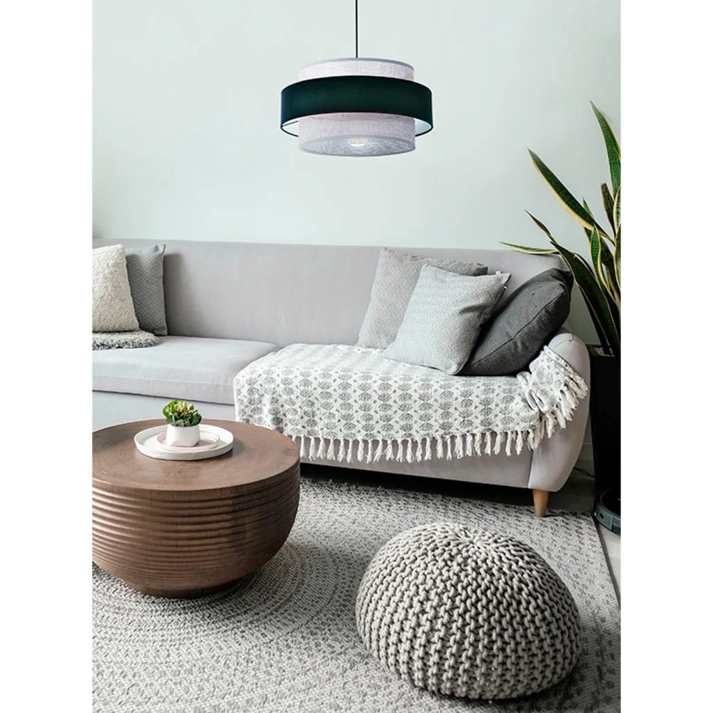 Lampa wisząca z czarno-szarym abażurem K-5171 z serii ETELA