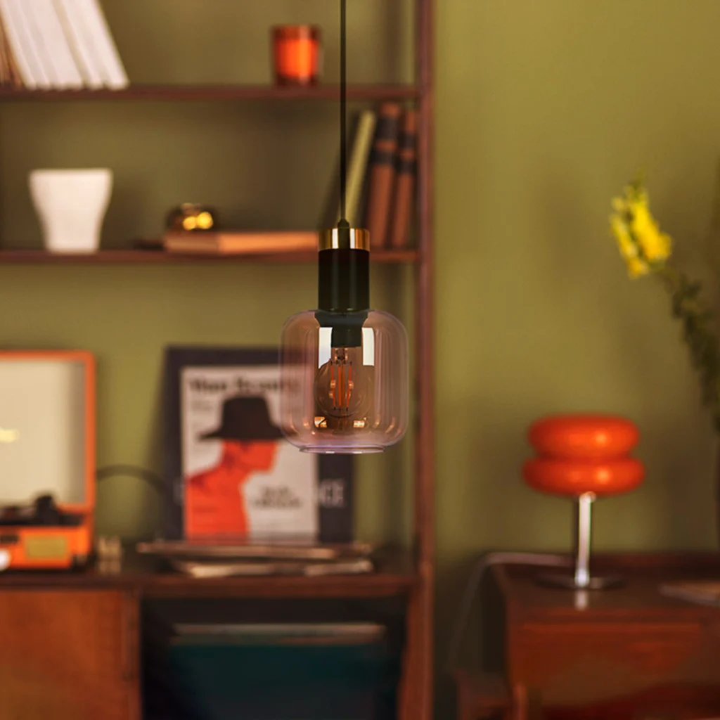 Lampa wisząca z bursztynowym kloszem K-5265 z serii DOKA