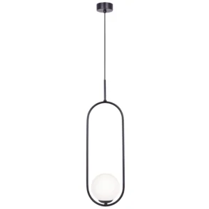 Lampa wisząca z białym okrągłym kloszem K-5100 z serii PARVA czarna