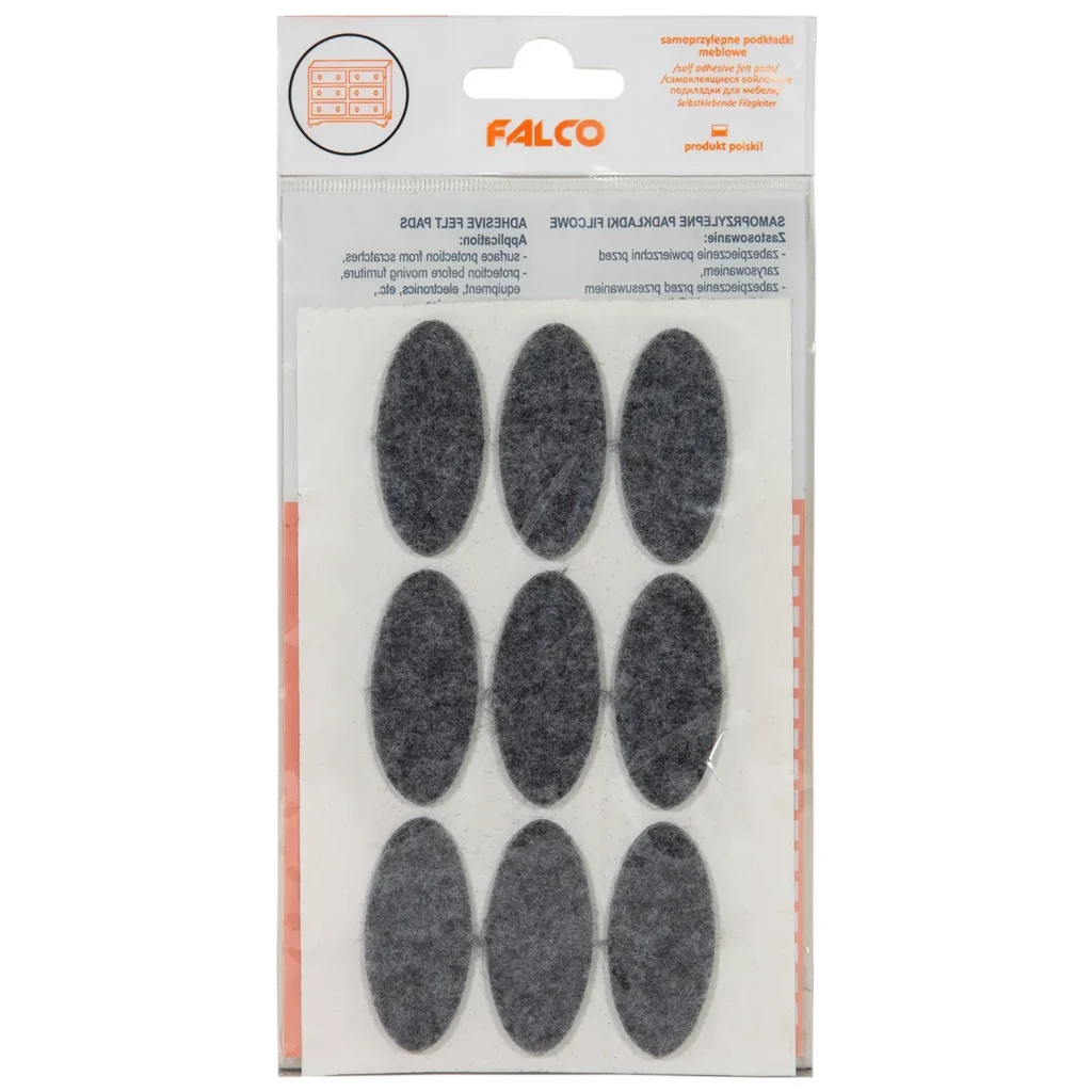 Samoprzylepne podkładki filcowe pod meble elipsa 20x44 mm- 9szt - Szare
