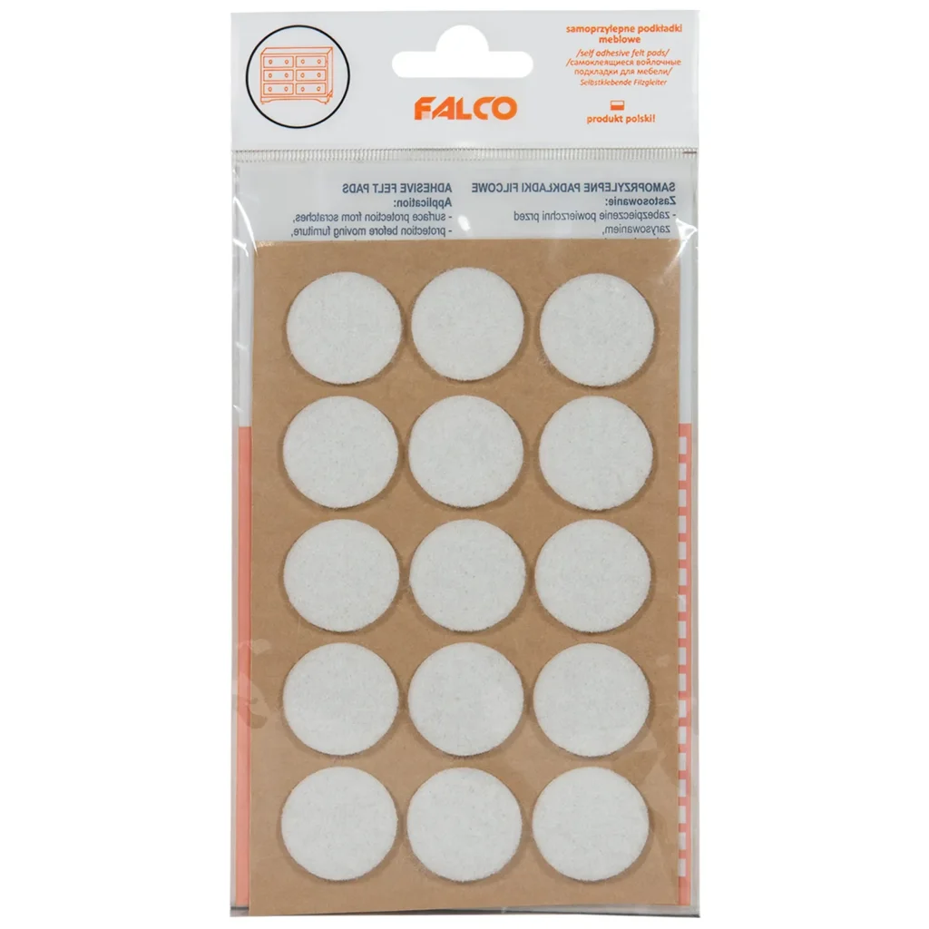 Samoprzylepne podkładki filcowe pod meble fi25 mm - 15szt - Białe