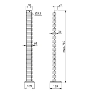 Kręgosłup kablowy modułowy PIPE 4 Aluminium Emuca