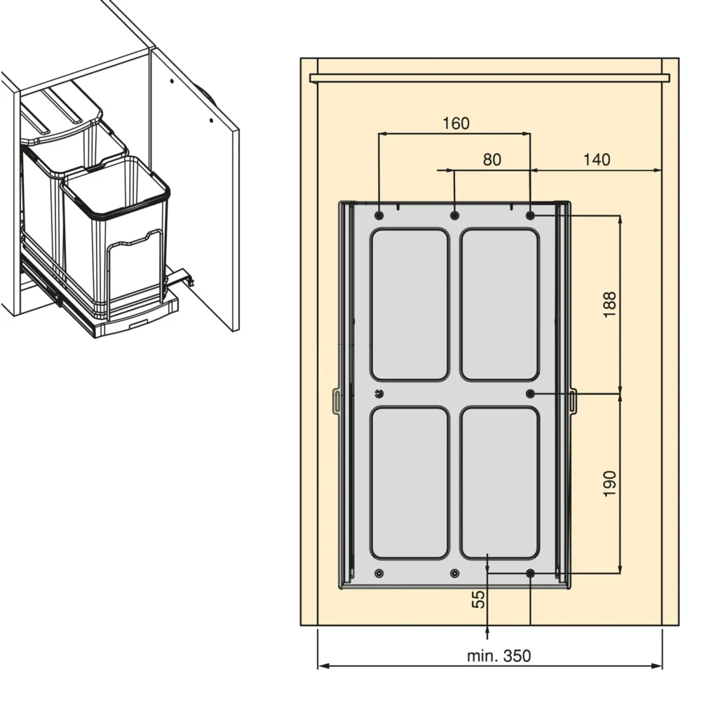 Kosz segregator na śmieci wysuwany 2x12L Inox EMUCA