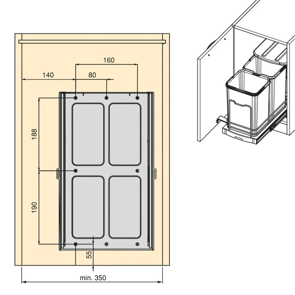 Kosz segregator na śmieci wysuwany 2x12L Inox EMUCA