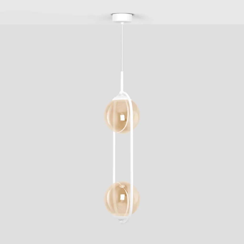 Biało-bursztynowa lampa wisząca z dwoma kloszami K-5305 z serii ARLENA
