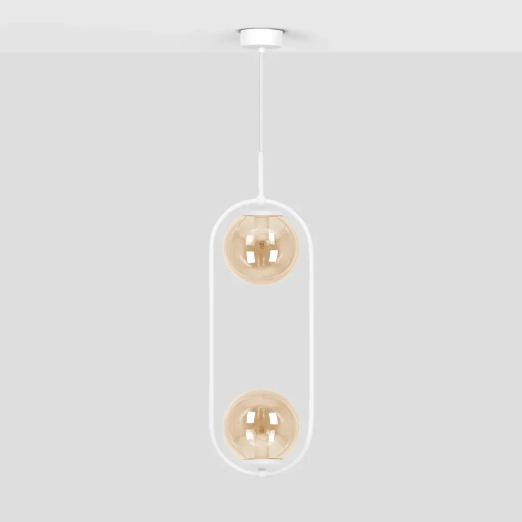 Biało-bursztynowa lampa wisząca z dwoma kloszami K-5305 z serii ARLENA