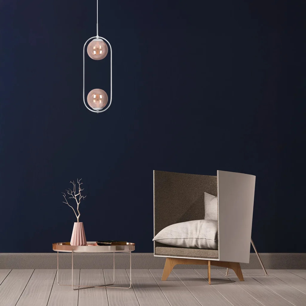Biało-bursztynowa lampa wisząca z dwoma kloszami K-5305 z serii ARLENA