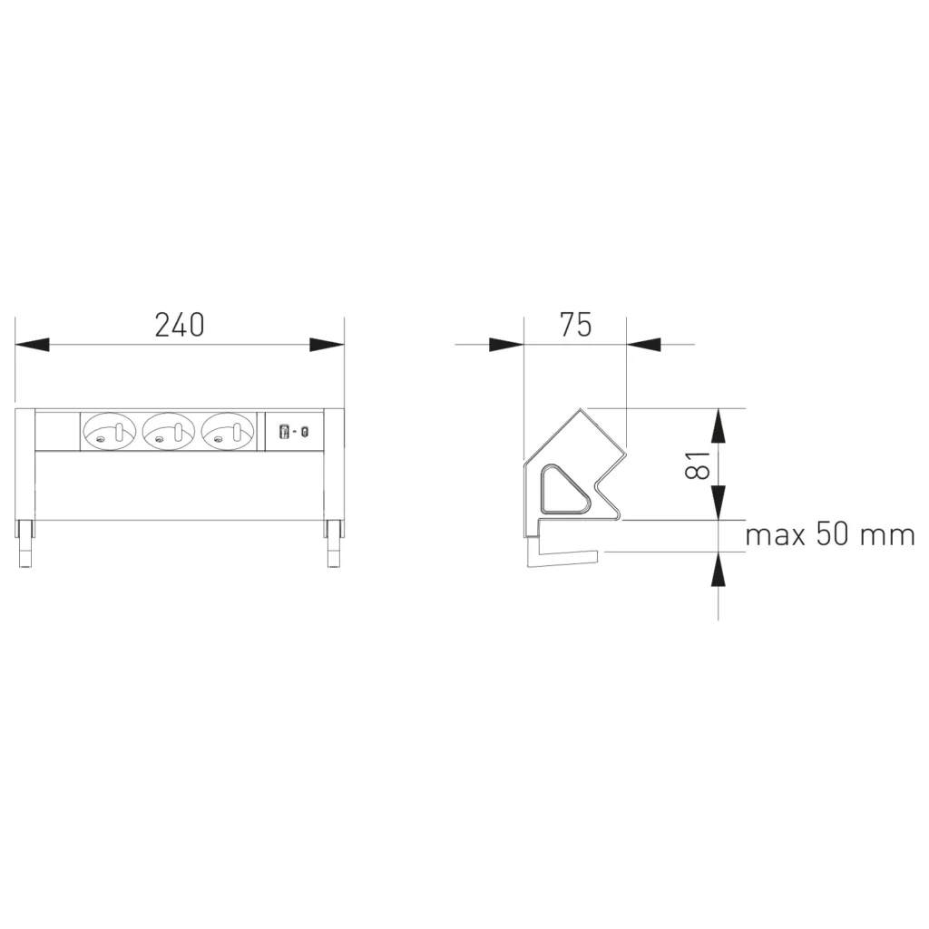 Gniazdo meblowe Basco z mocowaniem USB A+C, kabel 1,5m - czarne