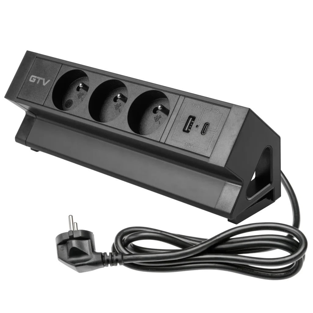 Gniazdo meblowe Basco z mocowaniem USB A+C, kabel 1,5m - czarne
