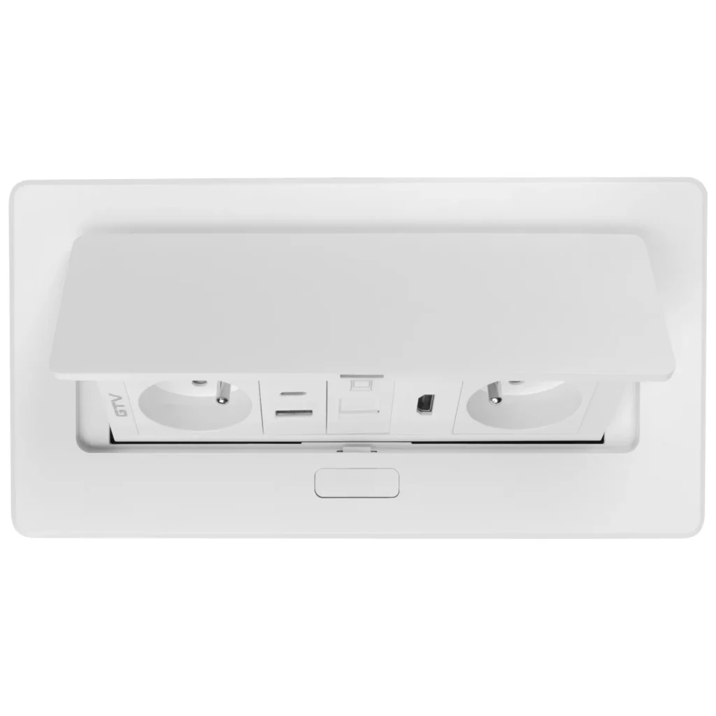 Gniazdo meblowe MULTISOFT wpuszczane w blat 2x gniazdo z uziemieniem, USB A+C RJ45 HDMI 2.0 GTV BIALE