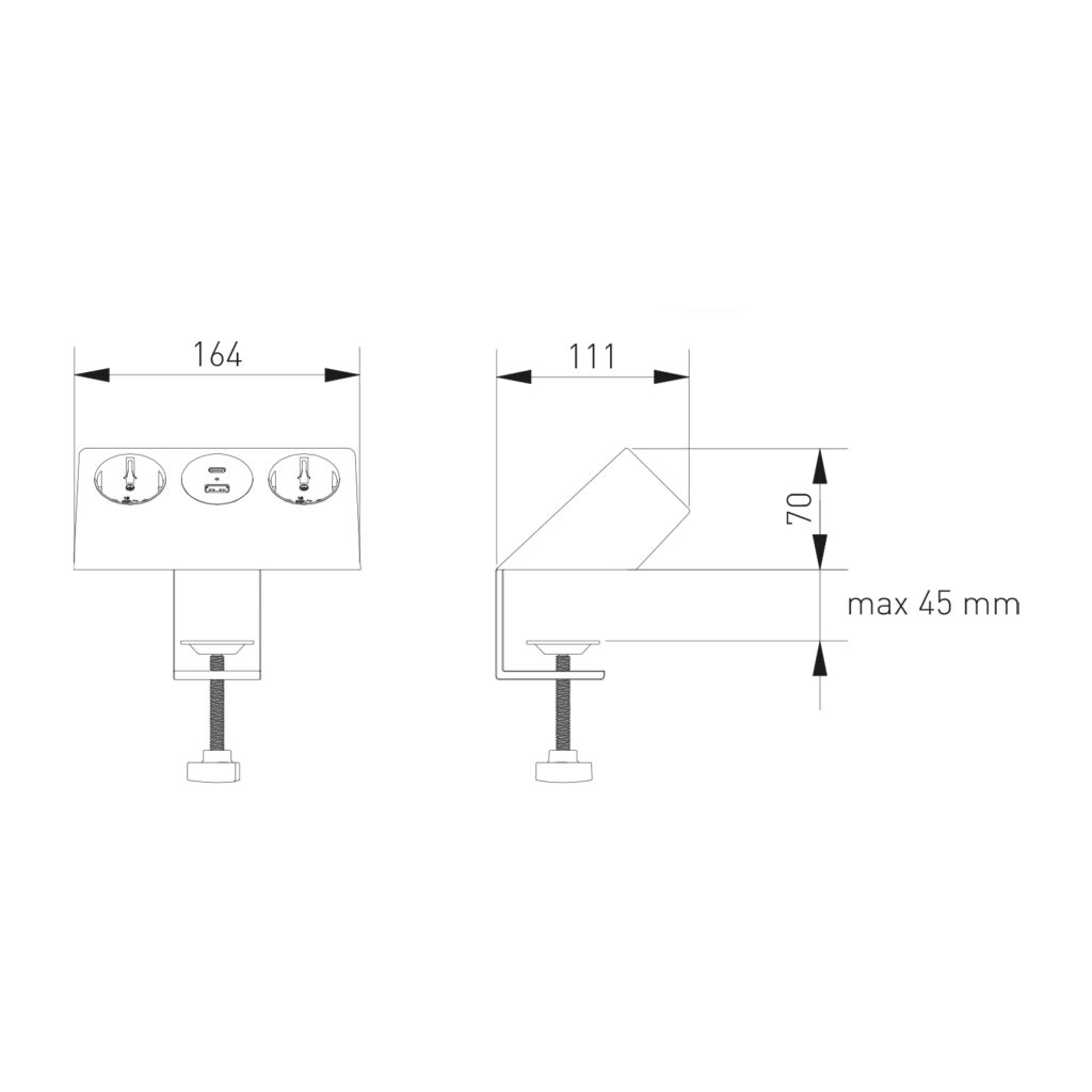 Gniazdo meblowe Sofito z mocowaniem USB A+C, kabel 1,5m - inox