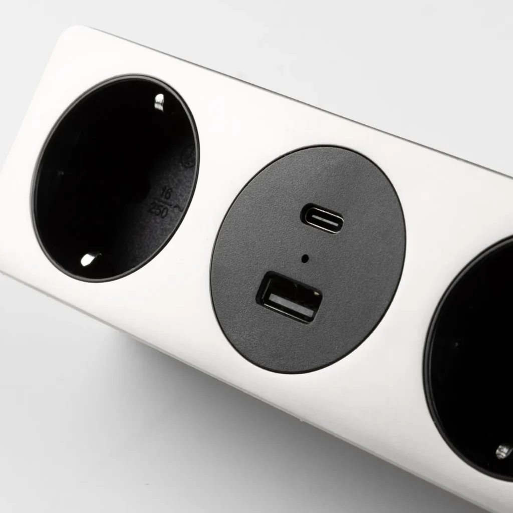 Gniazdo meblowe Sofito z mocowaniem USB A+C, kabel 1,5m - inox