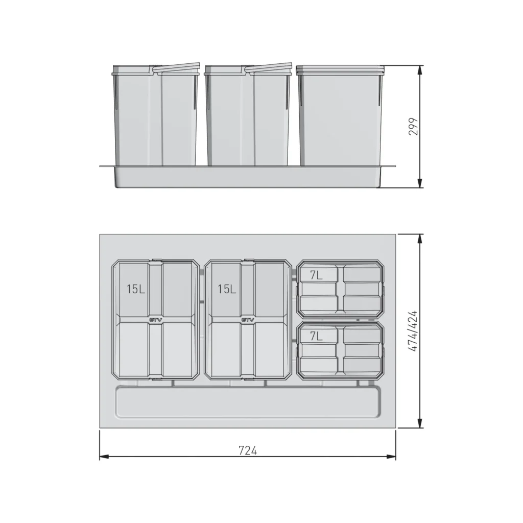 Kosz Segregator na śmieci AXISPACE 80 2x15L 2x7L GTV