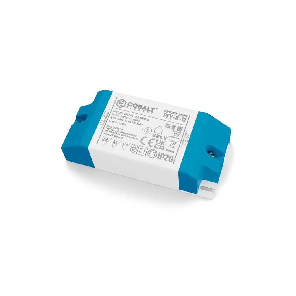 Zasilacz montażowy CobaltElectro do taśm LED 12V 8W IP20 PFV-8-12-B