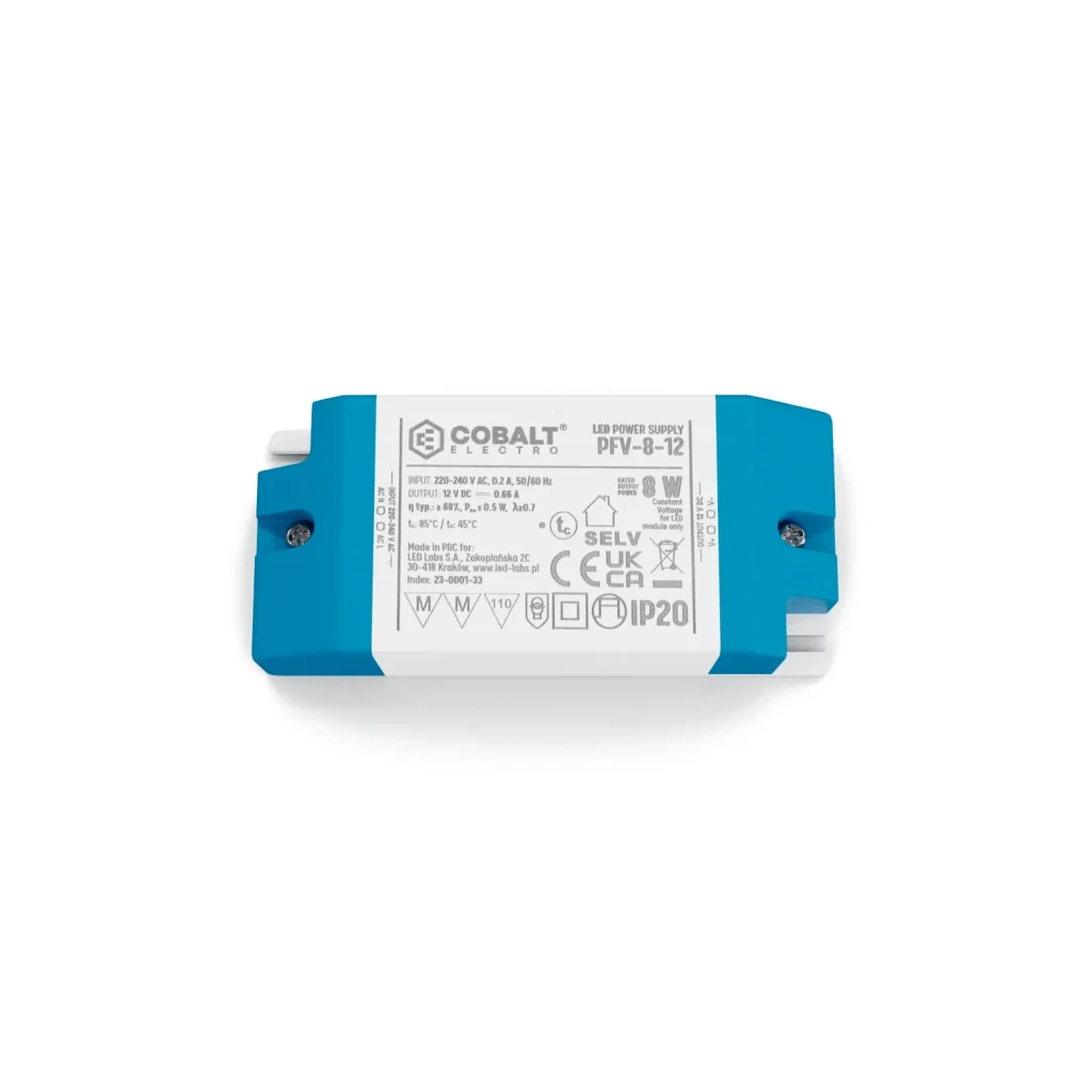 Zasilacz montażowy CobaltElectro do taśm LED 12V 8W IP20 PFV-8-12-B