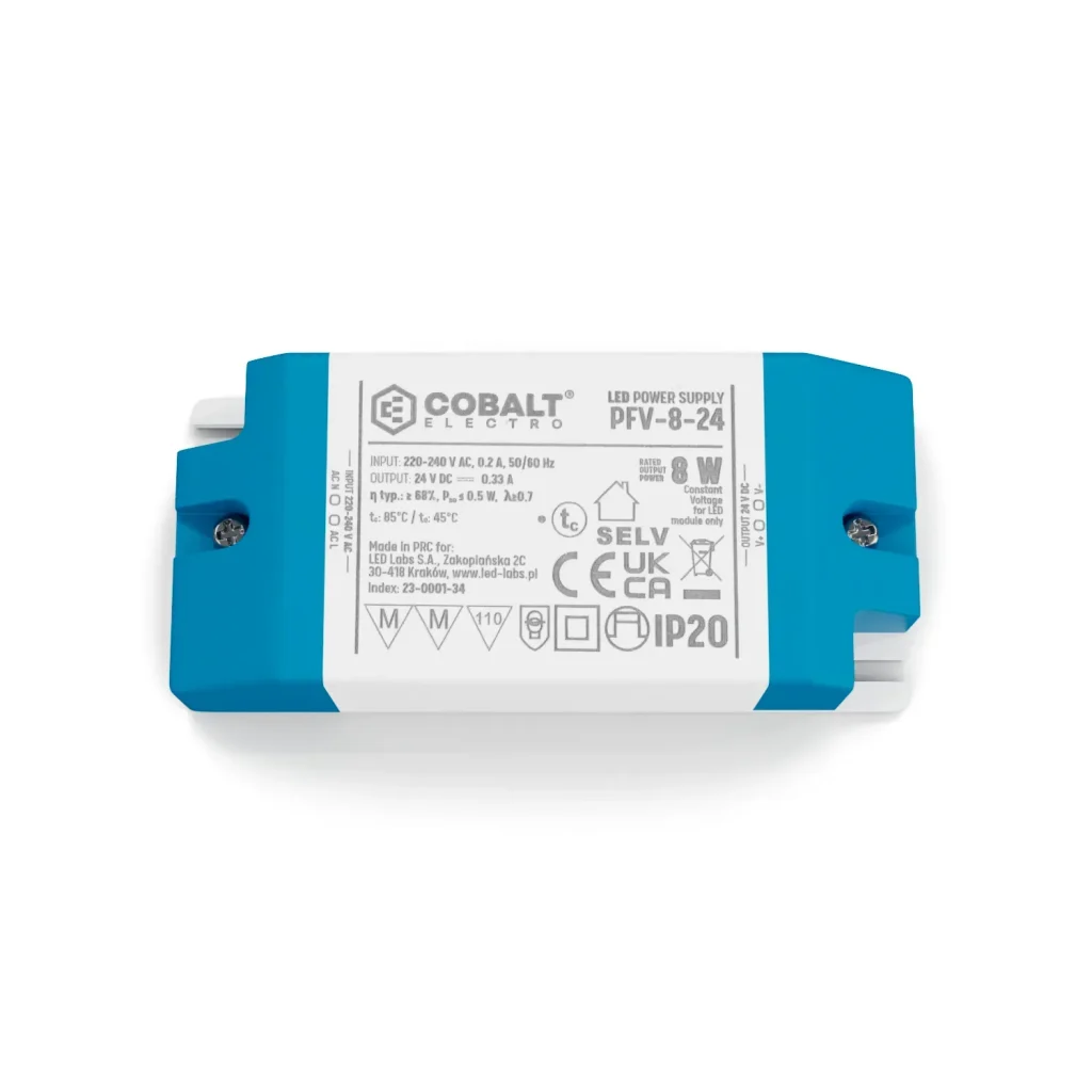 Zasilacz montażowy CobaltElectro do taśm LED 24V 8W IP20 PFV-8-24-B