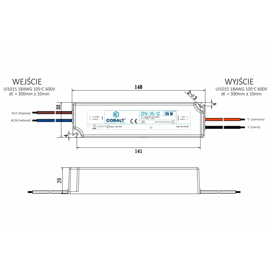 Zasilacz montażowy hermetyczny Cobalt Electro do taśm LED 12V 35W IP67 ZPV-35-24