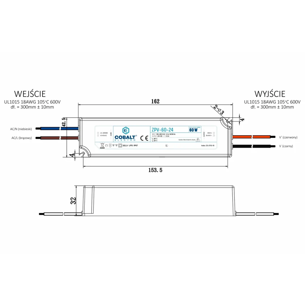 Zasilacz montażowy hermetyczny Cobalt Electro do taśm LED 12V 60W IP67 ZPV-60-24