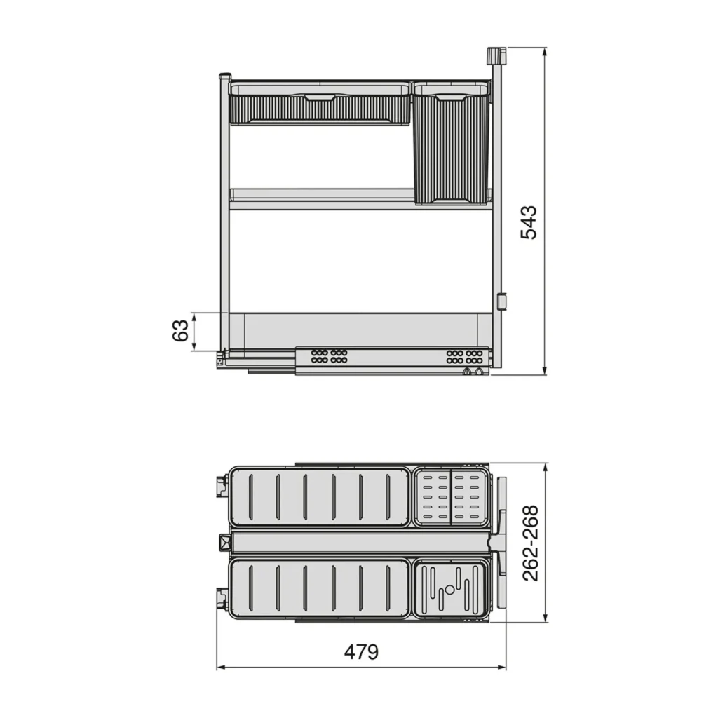 Kosz Cargo Dolne z koszykami HARMONY Antracyt do szafki 30 Emuca