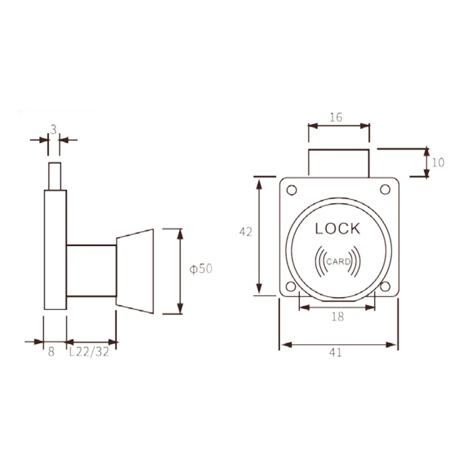 Elektroniczny zamek meblowy kwadratowy na Kartę Dostępu NFC RFID