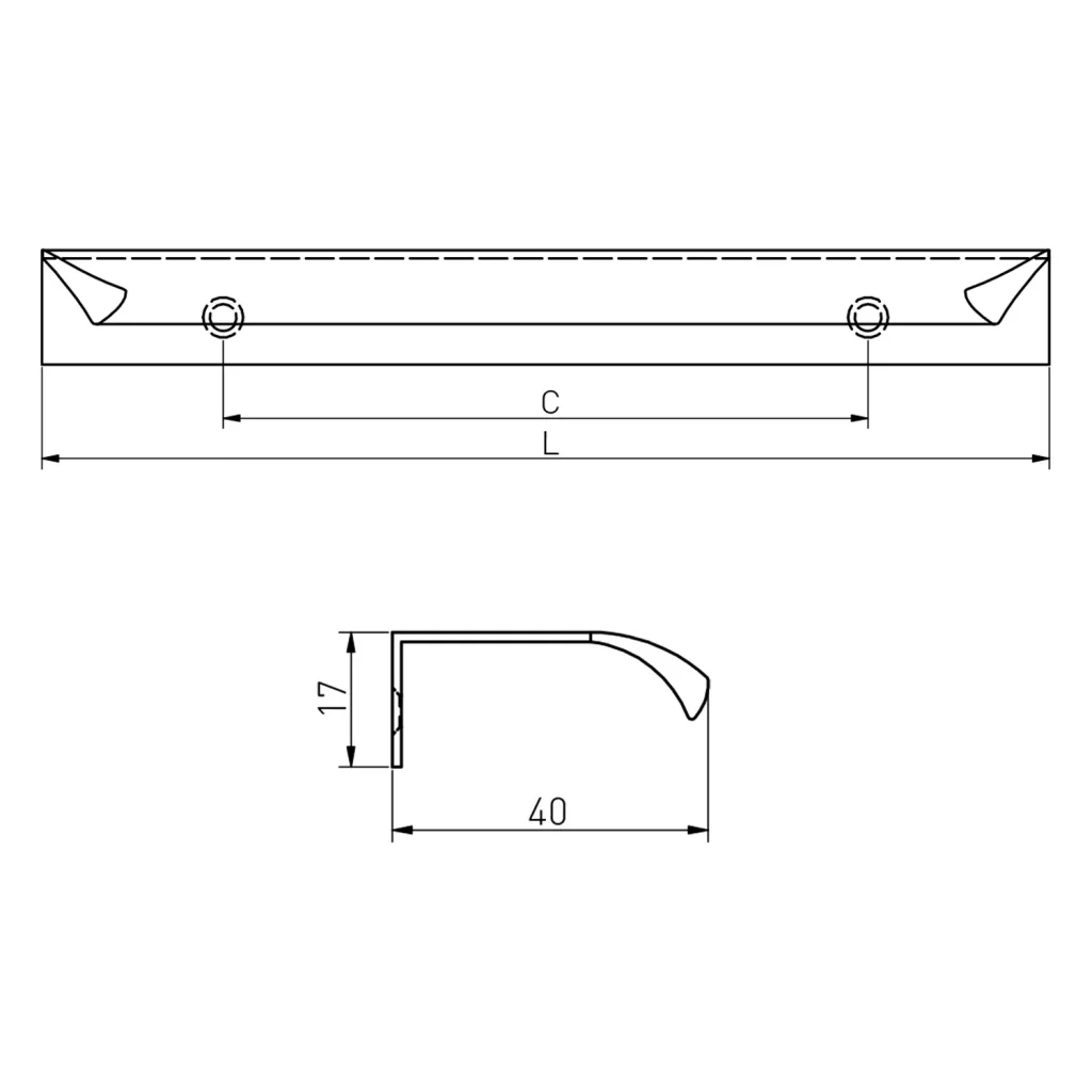 Uchwyt meblowy krawędziowy GTV HEXA, C=2x256 mm, L=596 mm - KASZMIR