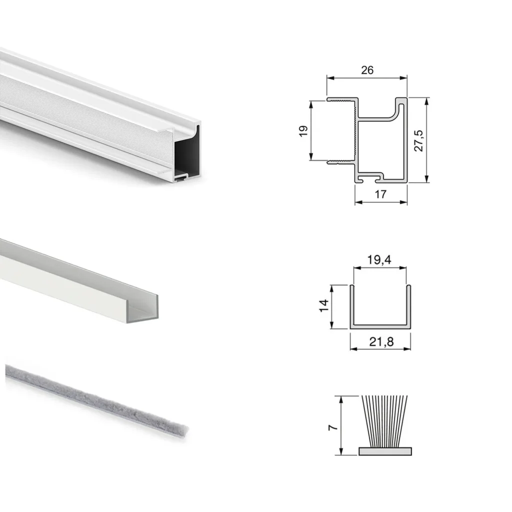 Zestaw Okuć do 2 drzwi przesuwnych Placard 74 Cichy domyk Biały Emuca