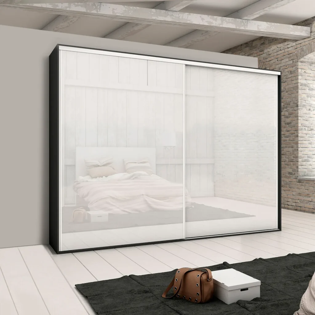 Zestaw Okuć do 2 drzwi przesuwnych Placard 74 Cichy domyk Biały Emuca