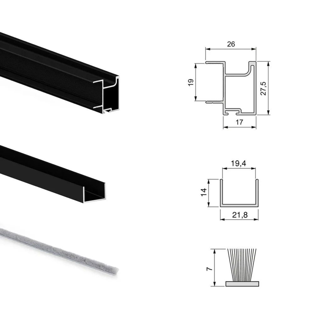 Zestaw Okuć do 2 drzwi przesuwnych Placard 74 Cichy domyk Czarny Emuca