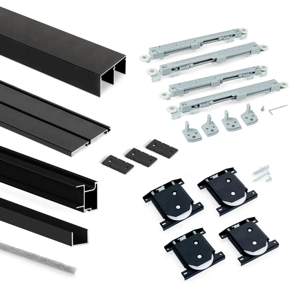 Zestaw Okuć do 2 drzwi przesuwnych Placard 74 Cichy domyk Czarny Emuca