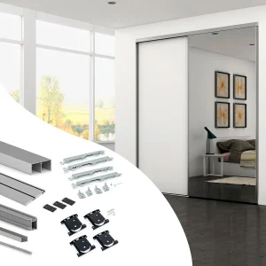 Zestaw Okuć do 2 drzwi przesuwnych Placard 74 Cichy domyk Aluminium Emuca